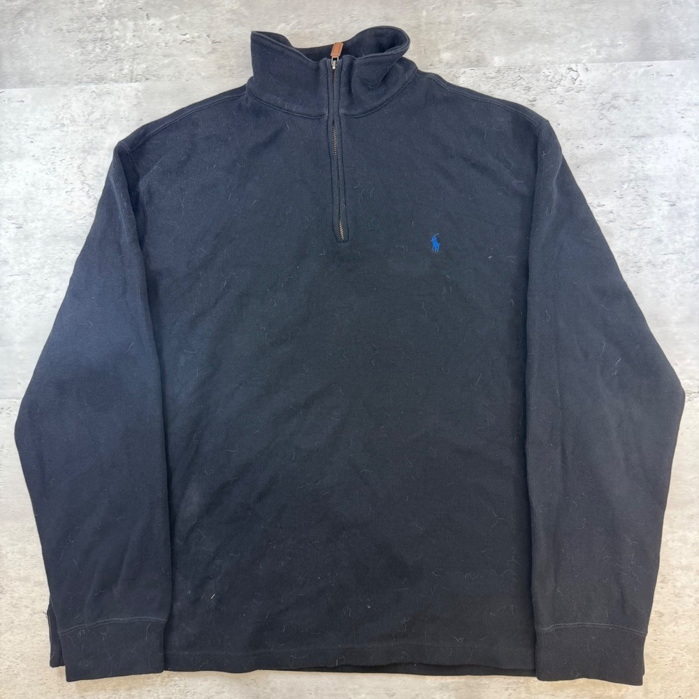 Polo Ralph Lauren‎ Mens XXL Black Quarter Zip Cotton Knit Pullover Sweater Pony